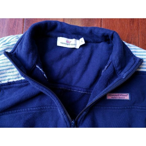 Vineyard Vines Womens Navy Blue & Stripe 1/4 Zip Pullover Shep Sweatshirt Small - Picture 4 of 12